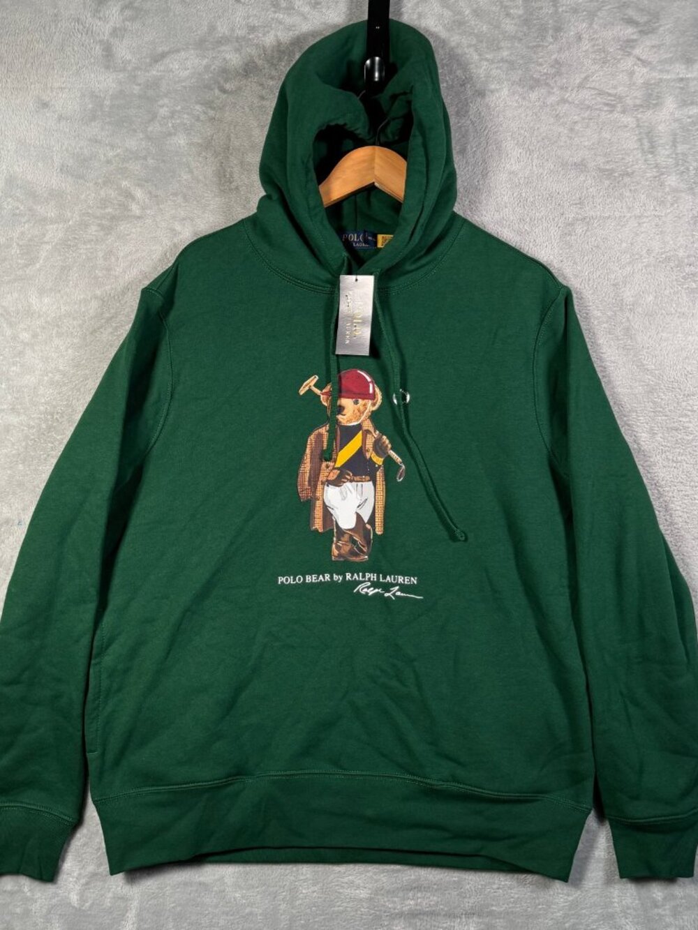Polo Ralph Lauren Hoodie Mens L Green Polo Bear Equestrian Fleece $188